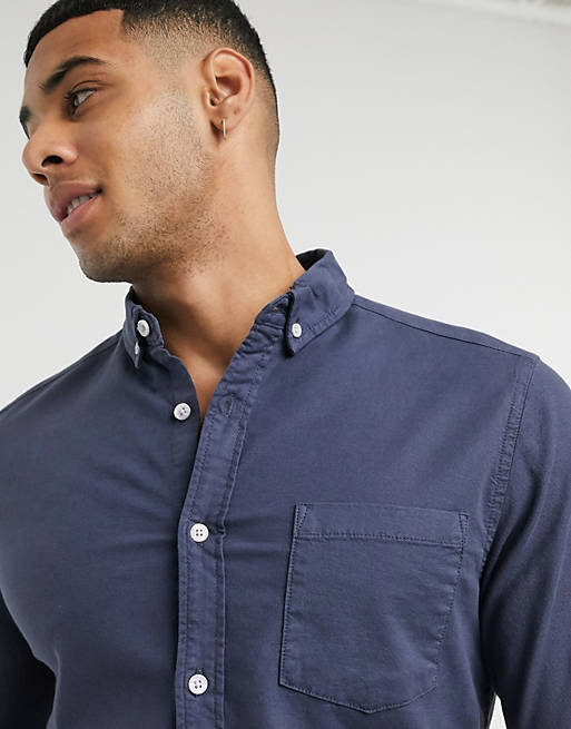 ASOS DESIGN - Slim-fit oxford overhemd in marineblauw