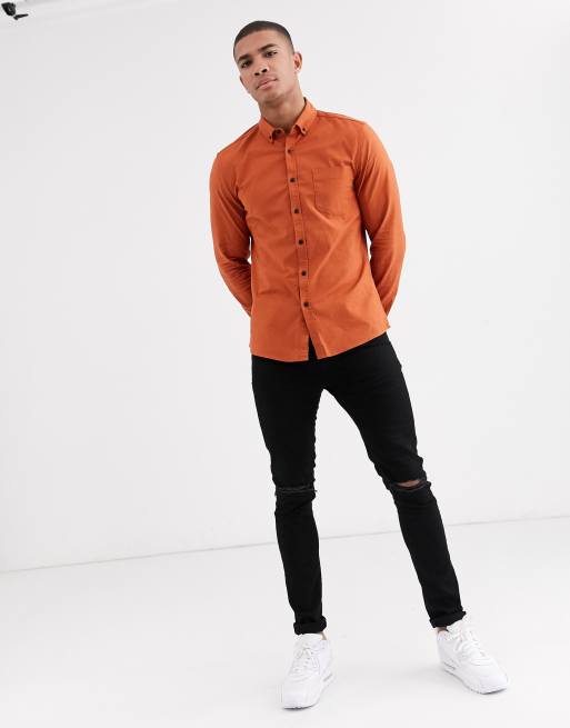 ASOS DESIGN Slim fit Oxford overhemd in roestbruin ASOS