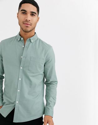 ASOS DESIGN - Slim-fit Oxford overhemd in saliegroen