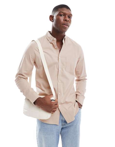 ASOS DESIGN - Slim-fit Oxford-overhemd met stretch in stone - view 1