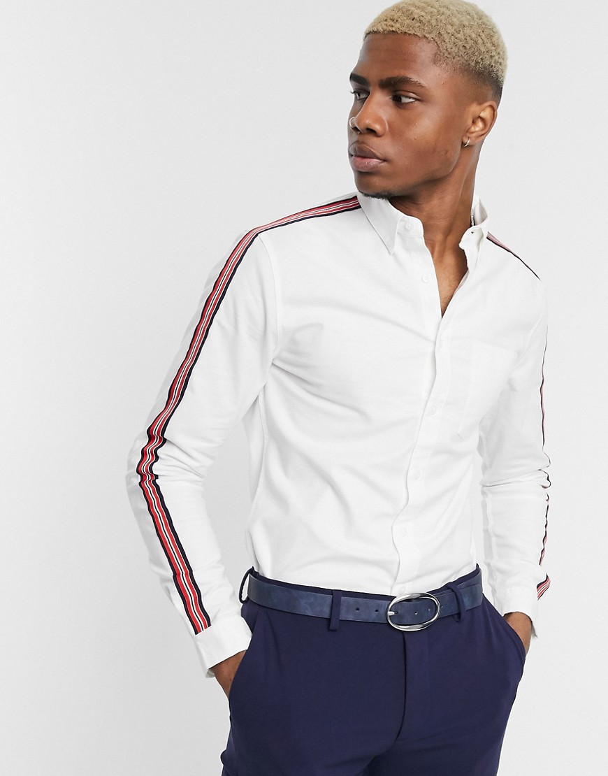 ASOS DESIGN - Slim-fit oxford overhemd met tape-detail in wit