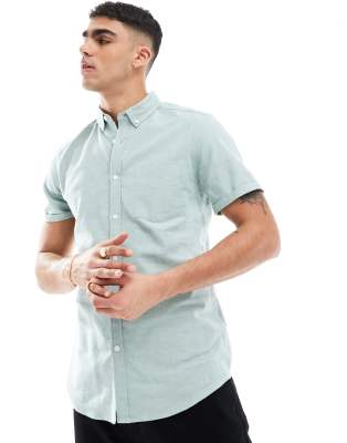 ASOS DESIGN - Slim-fit oxford overhemd van geverfd garen in lichtgroen