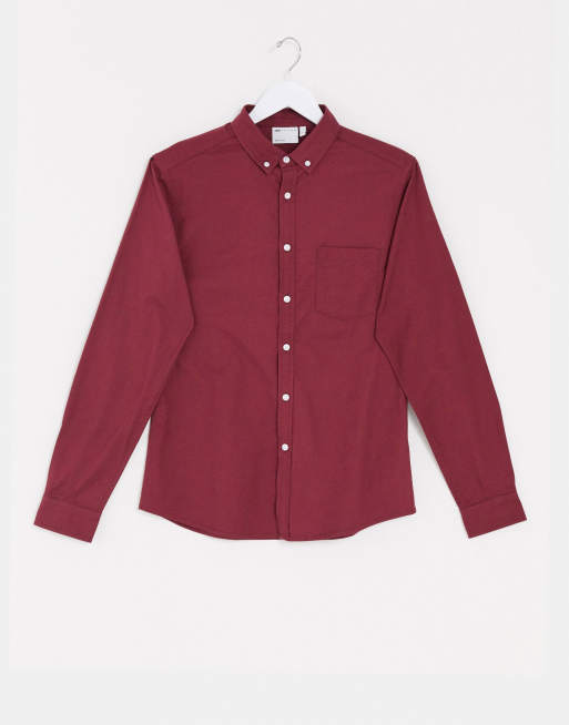 ASOS DESIGN slim fit oxford shirt in burgundy