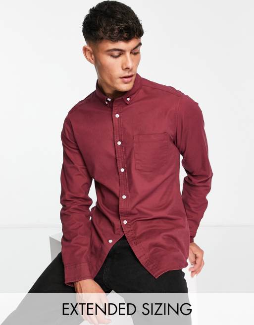 ASOS DESIGN slim fit oxford shirt in burgundy