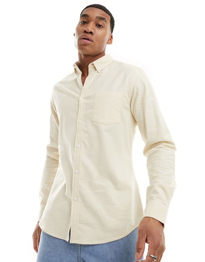 ASOS DESIGN slim fit oxford shirt in cream-White