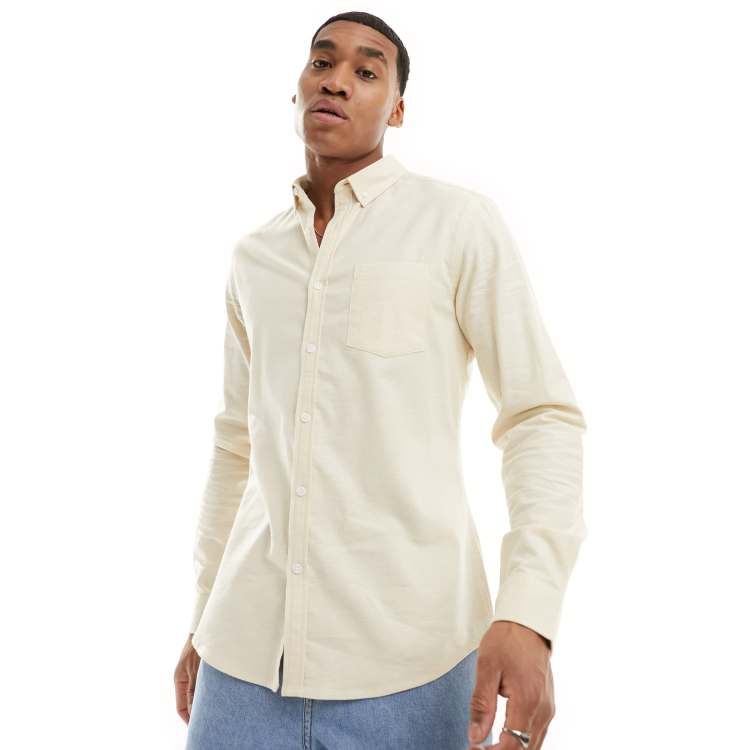 ASOS DESIGN slim fit oxford shirt in cream | ASOS