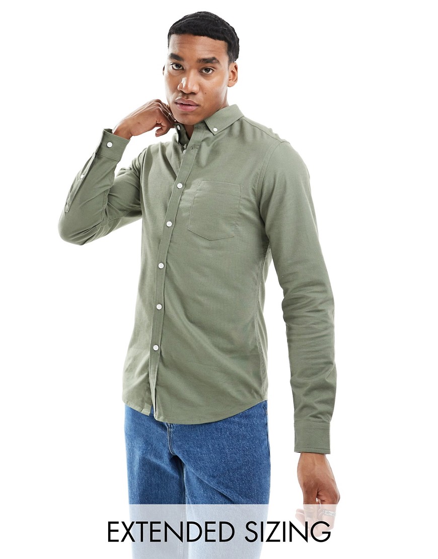 ASOS DESIGN slim fit oxford shirt in khaki-Green