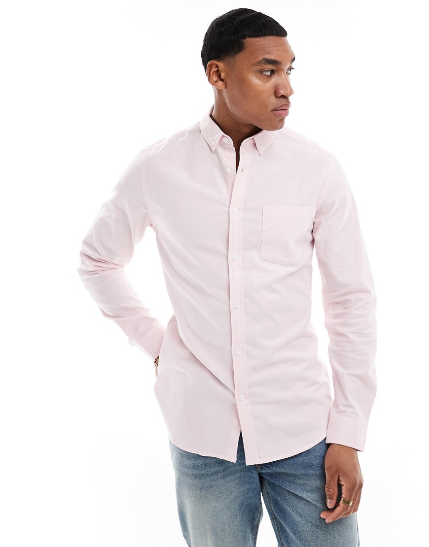 ASOS DESIGN slim fit oxford shirt in light pink