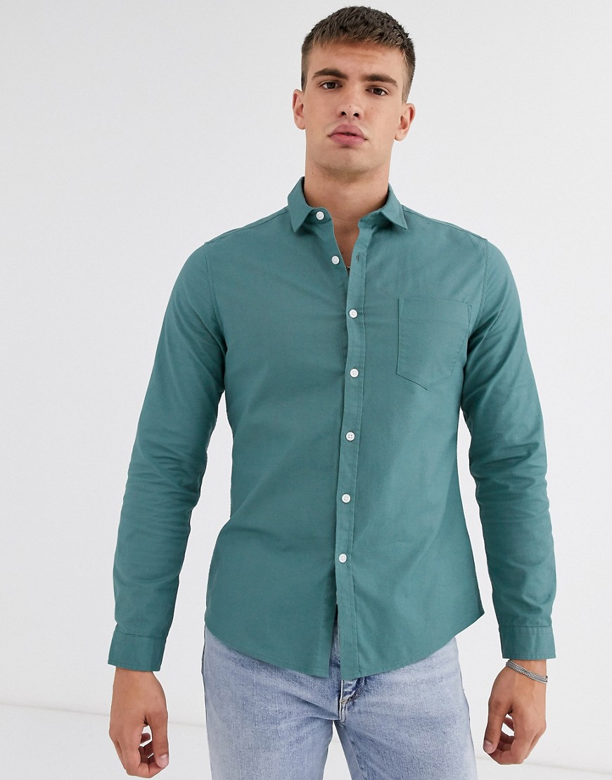 ASOS DESIGN slim fit oxford shirt in light teal-Blue