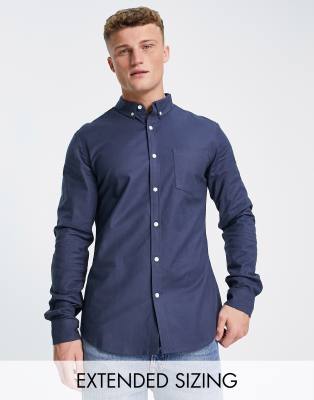 Asos Design Slim Fit Oxford Shirt In Navy