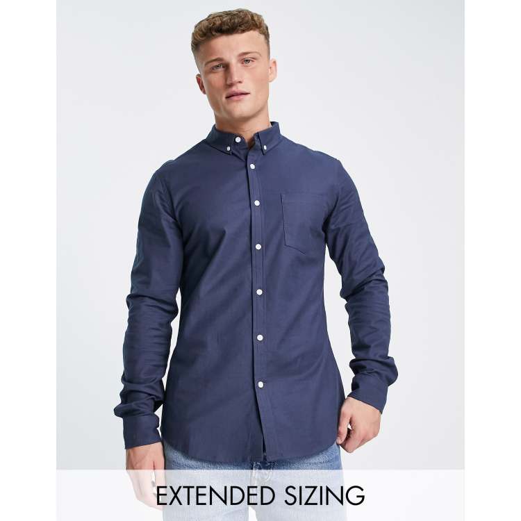 ASOS DESIGN slim fit oxford shirt in navy | ASOS