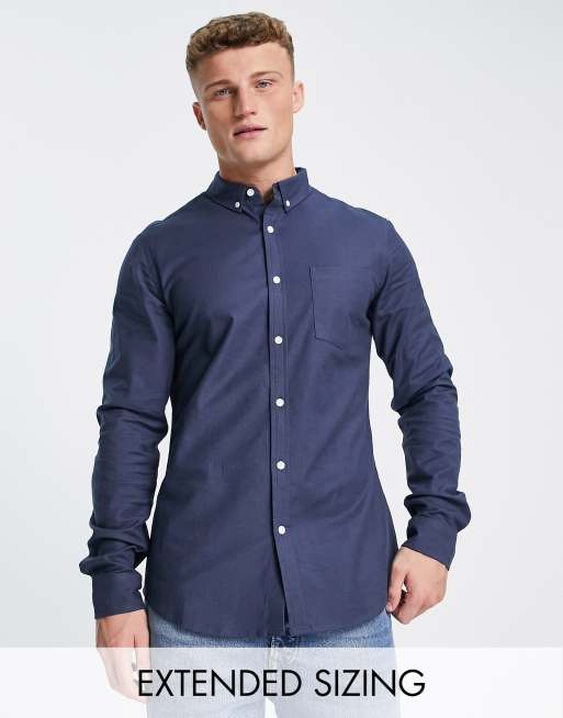 FhyzicsShops DESIGN slim fit oxford Midi shirt in navy