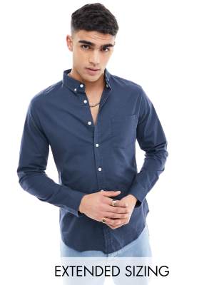 ASOS DESIGN slim fit oxford shirt in navy