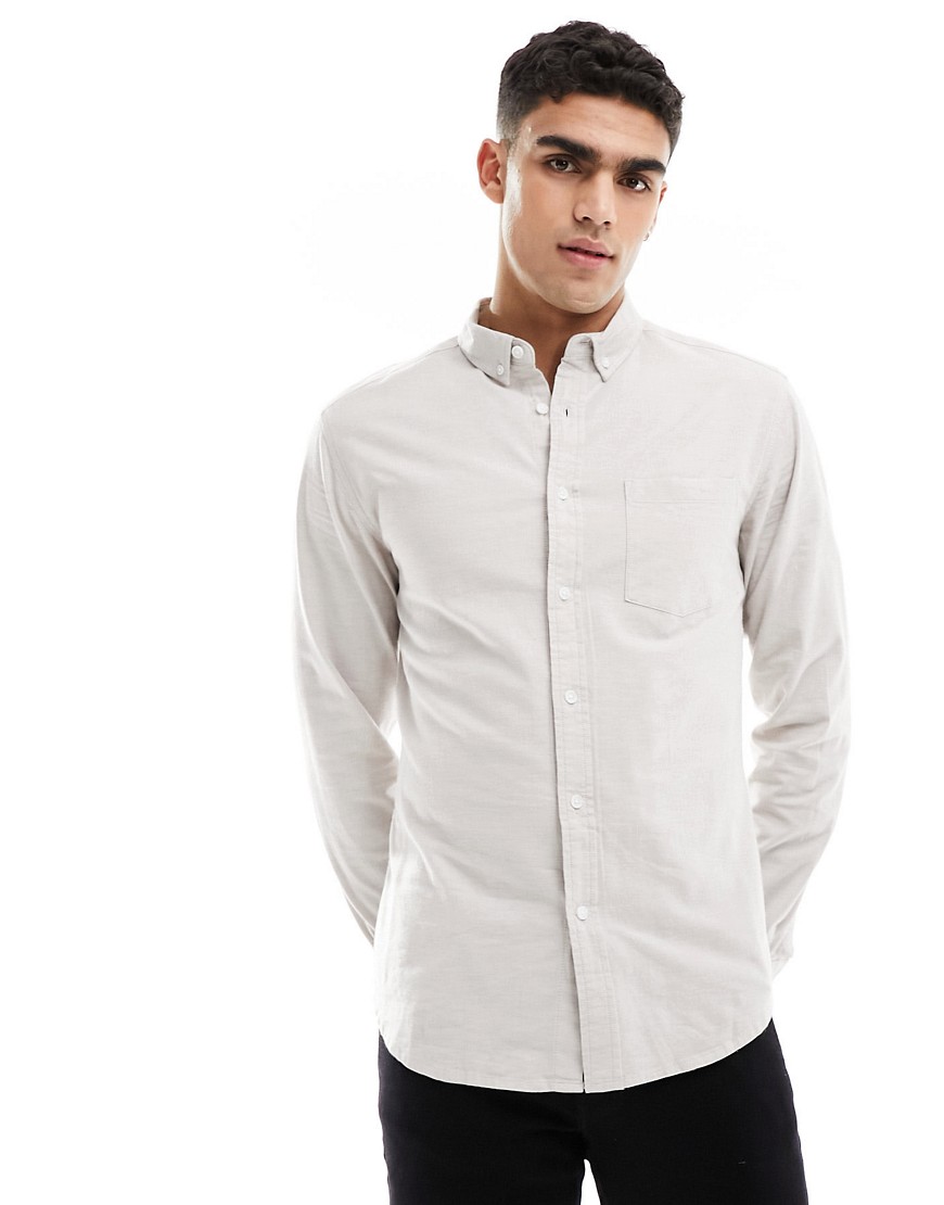 ASOS DESIGN slim fit oxford shirt in oatmeal-Neutral
