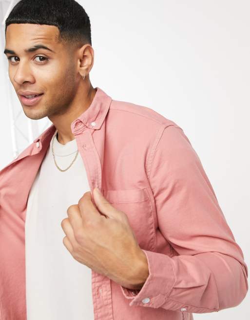 ASOS DESIGN slim fit oxford shirt in pink | ASOS