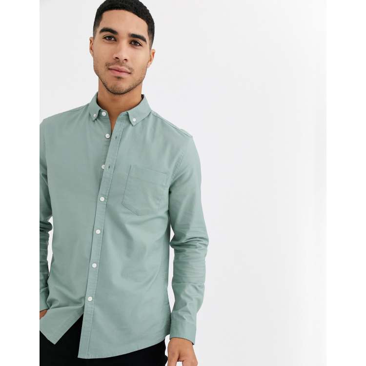 ASOS DESIGN slim fit oxford shirt in sage green | ASOS