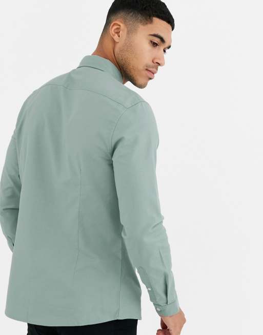 ASOS DESIGN slim fit oxford shirt in sage green | ASOS