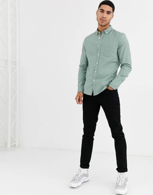 ASOS DESIGN slim fit oxford shirt in sage green | ASOS