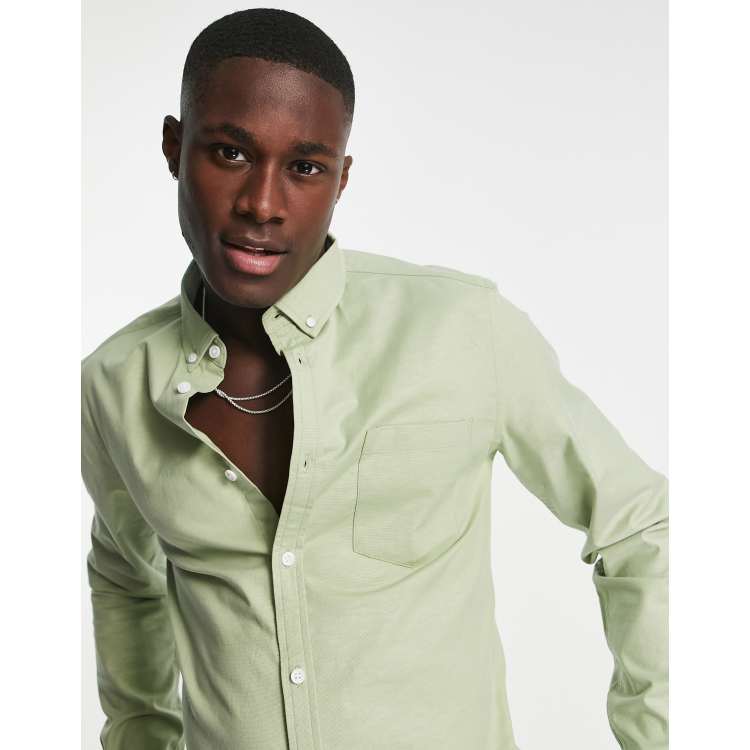 ASOS DESIGN slim fit oxford shirt in sage green | ASOS