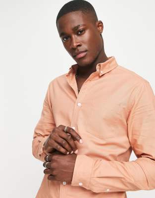 ASOS DESIGN slim fit oxford shirt in soft rust-Pink