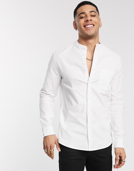 ASOS DESIGN slim fit oxford shirt in white with grandad collar