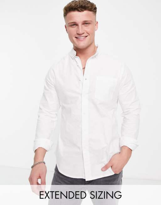 ASOS DESIGN long sleeve fitted shirt in white