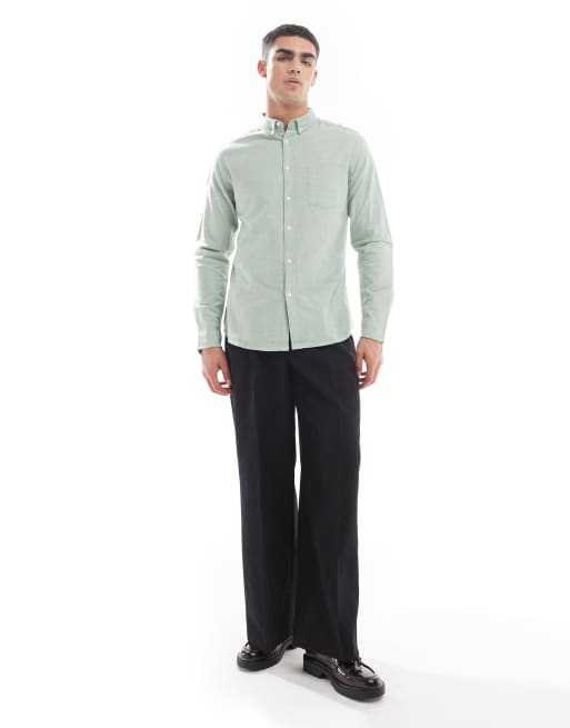  ASOS DESIGN slim fit oxford shirt in yarn dye green, 2 of 4