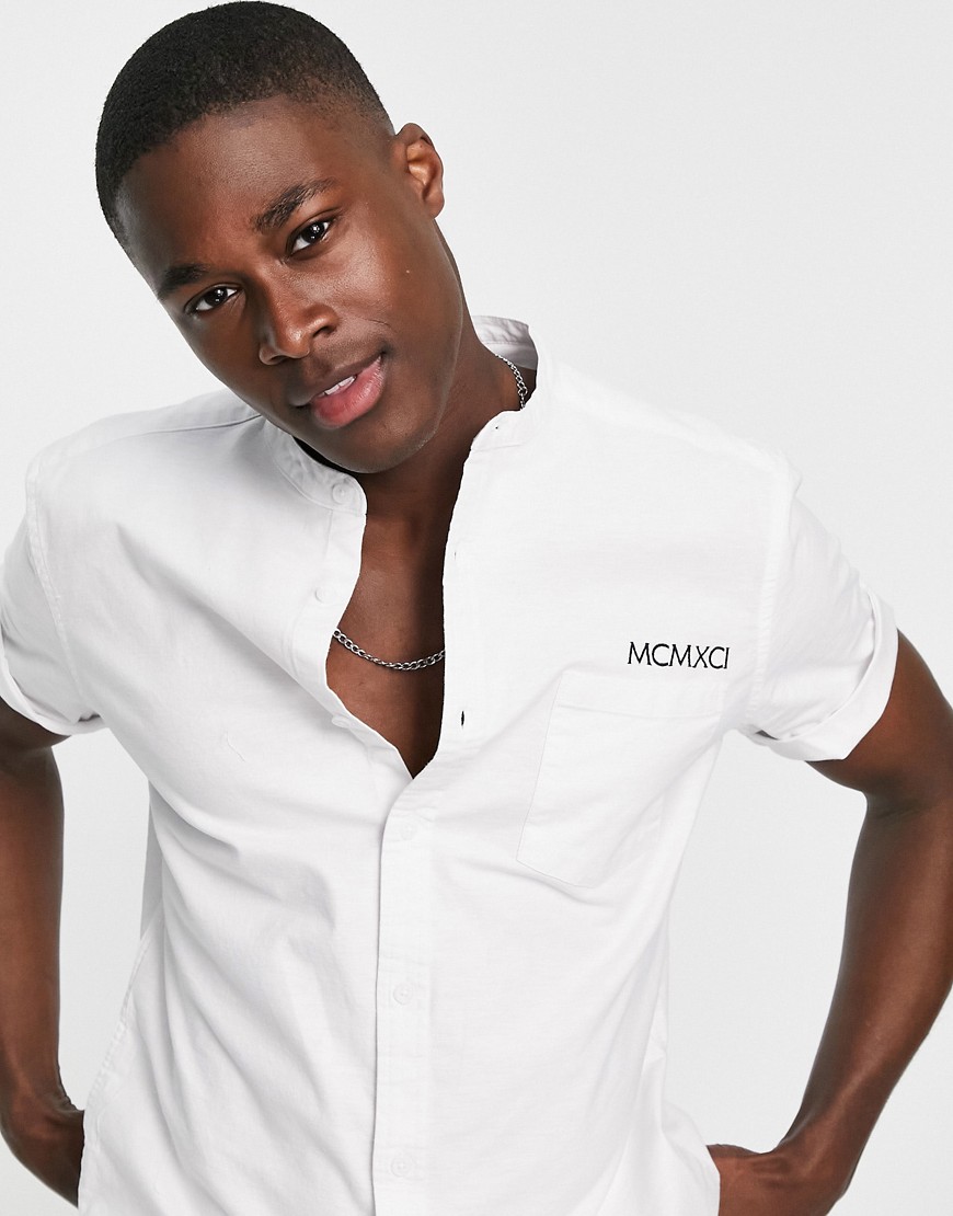 ASOS DESIGN slim fit oxford shirt with chest embroidery-White