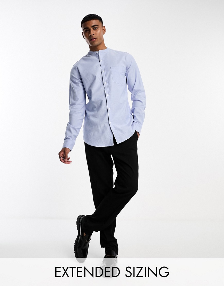 ASOS DESIGN slim fit oxford shirt with grandad collar in light blue