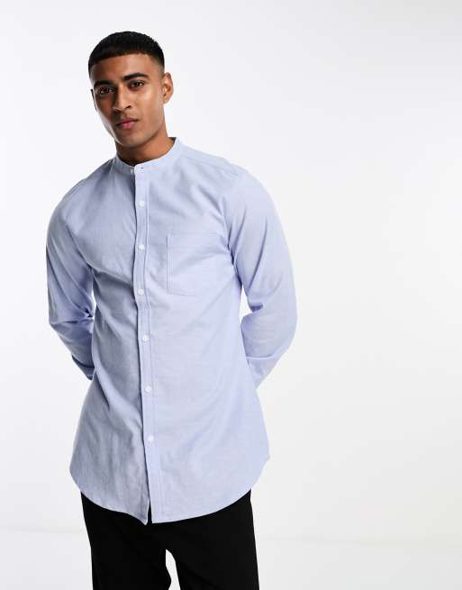 ASOS DESIGN slim fit oxford shirt with grandad collar in light