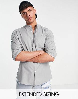ASOS DESIGN slim fit oxford shirt with grandad collar in mid grey