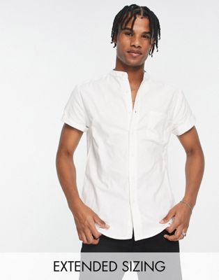 ASOS DESIGN slim fit oxford shirt with grandad collar in white - ASOS Price Checker