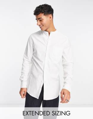 ASOS DESIGN slim fit oxford shirt with grandad collar in white - ASOS Price Checker