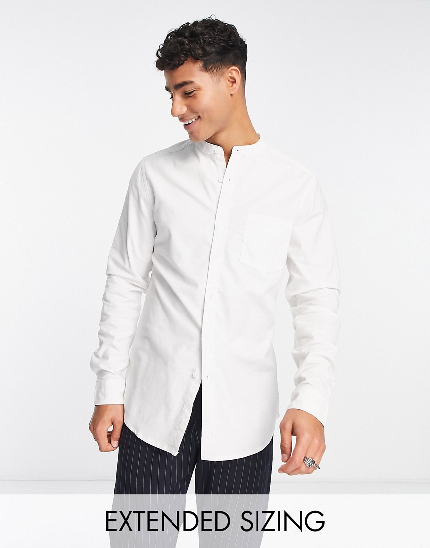 ASOS DESIGN slim fit oxford shirt with grandad collar in white