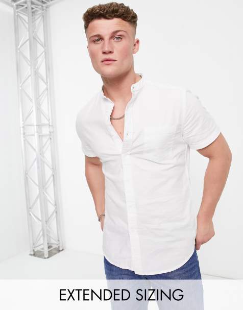 ASOS DESIGN slim fit oxford shirt with grandad collar in white