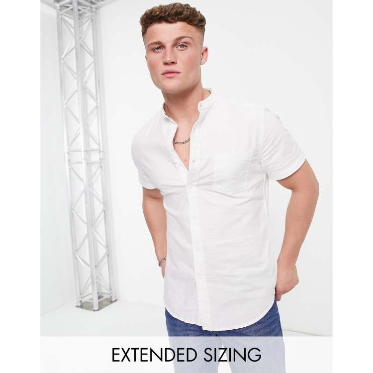 ASOS DESIGN slim fit oxford shirt with grandad collar in white | ASOS