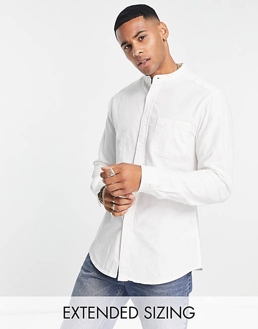 ASOS DESIGN slim fit oxford shirt with grandad collar in white