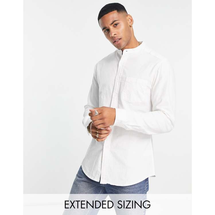 ASOS DESIGN slim fit oxford shirt with grandad collar in white | ASOS