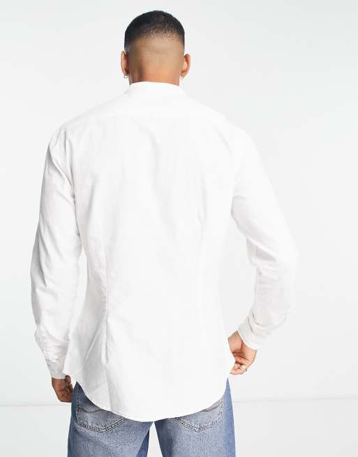 ASOS DESIGN slim fit oxford shirt with grandad collar in white