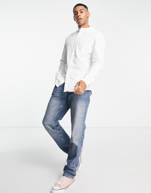 ASOS DESIGN slim fit oxford shirt with grandad collar in white