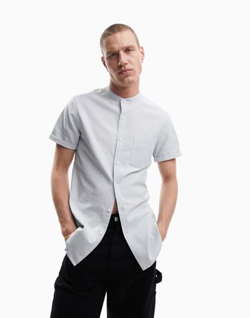 Mens white short hot sale sleeve grandad shirt