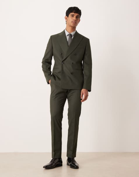 ASOS DESIGN - Slim-fit pak van keperstof in donkergroen - view 1