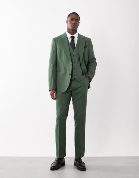 ASOS DESIGN - Slim-fit pak van linnenmix keperstof in donkergroen - view 1