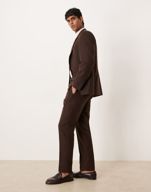 ASOS DESIGN - Slim-fit pantalon met wol in donkerbruin, 3 van 5