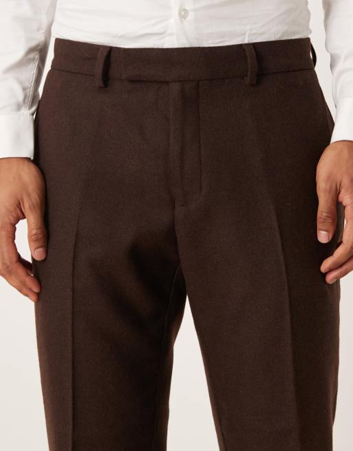 ASOS DESIGN - Slim-fit pantalon met wol in donkerbruin, 5 van 5