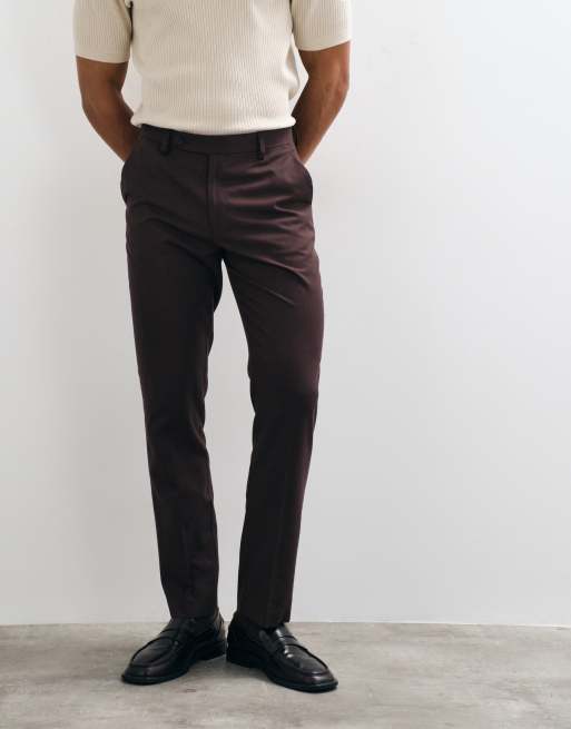 ASOS DESIGN slim-fit pantalon van bruine flanel, 2 van 5