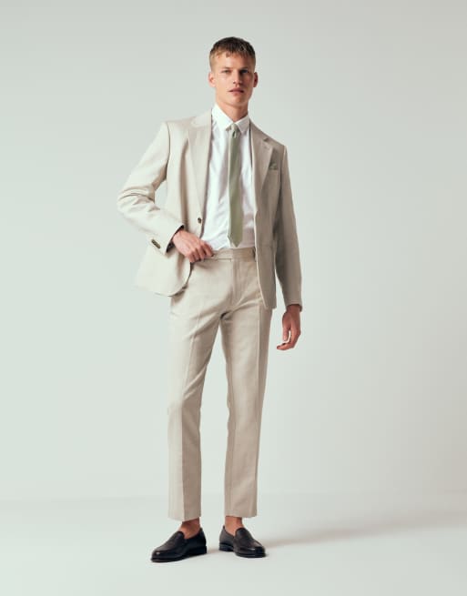 ASOS DESIGN - Slim-fit pak van linnenmix keperstof in stone, 3 van 4