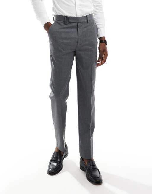 ASOS DESIGN - Slim-fit pantalon van wolmix in antraciet