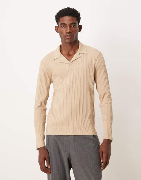 ASOS DESIGN slim fit polo in beige rib - view 1