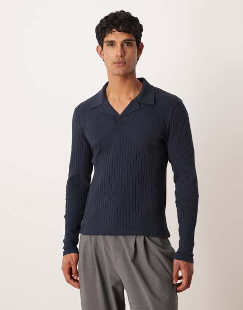 ASOS DESIGN slim fit polo in navy rib - view 1